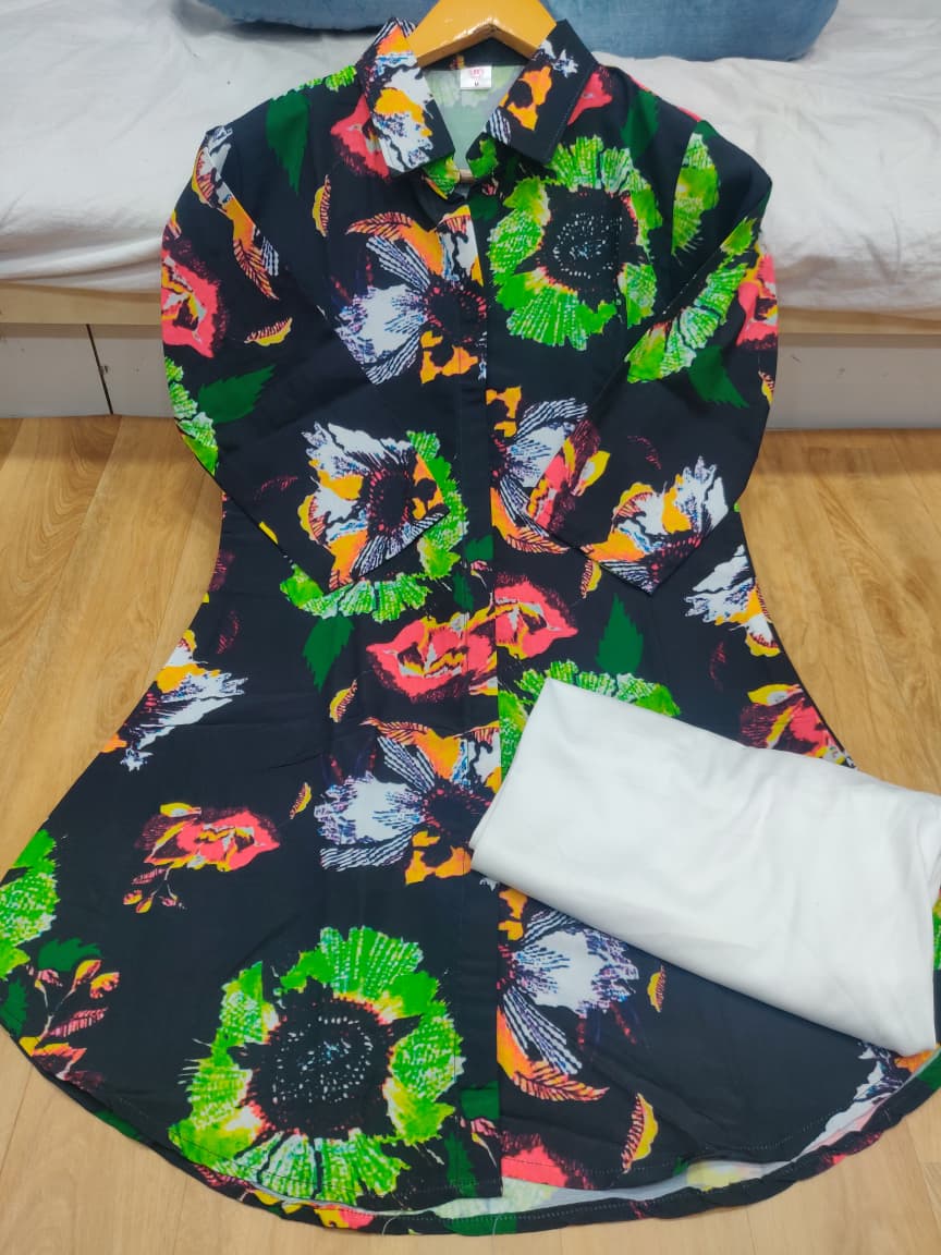 Multicolor Abstract Print Kurti with Premium Plazzo Set