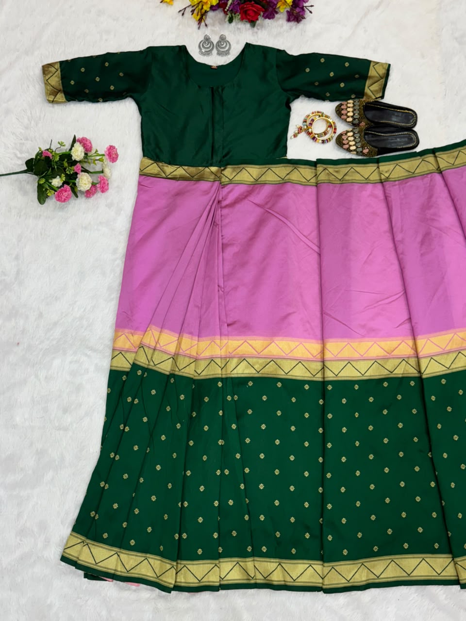 READY-TO-WEAR MYSORE SILK SAREE GOWN-EFFORTLESS PARTY WEAR FOR WOMEN
