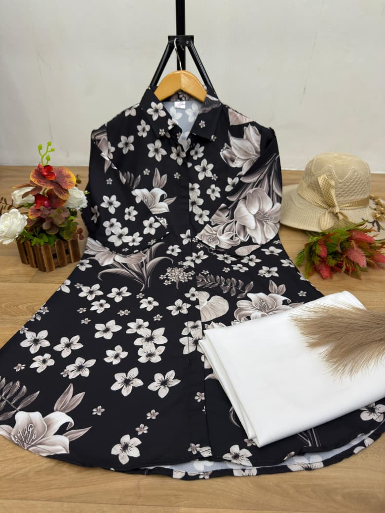 Women's Premium Black Floral Printed Kurti And Palazzo Set