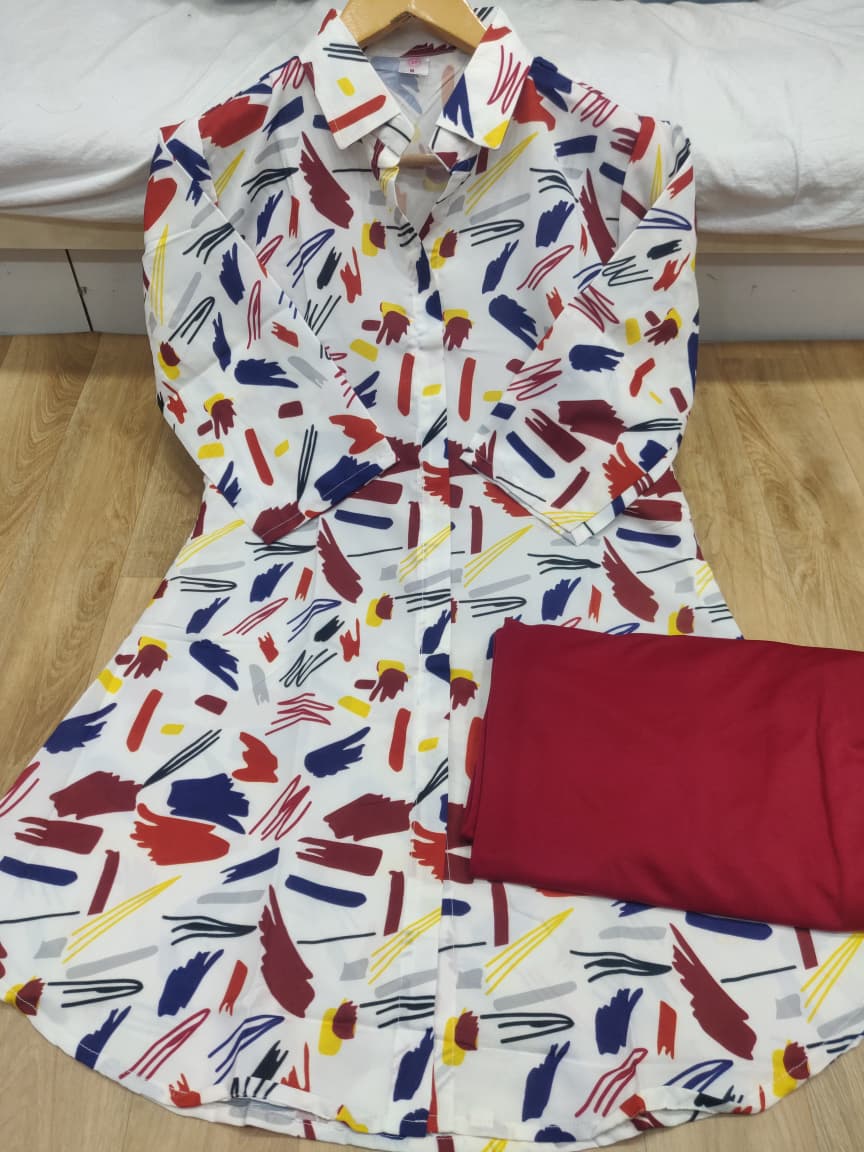 Multicolor Abstract Print Kurti with Premium Plazzo Set