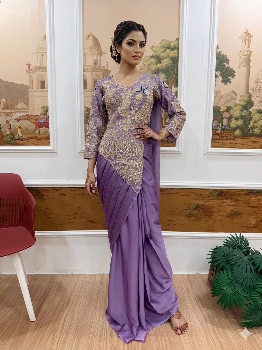 TRENDING READY TO WEAR SAREE WITH FULLY EMBROIDERED STYLIST BLOUSE
