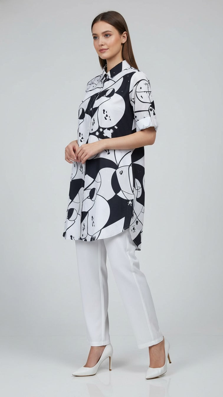 Premium Floral Print Kurti with White Straight Palazzo