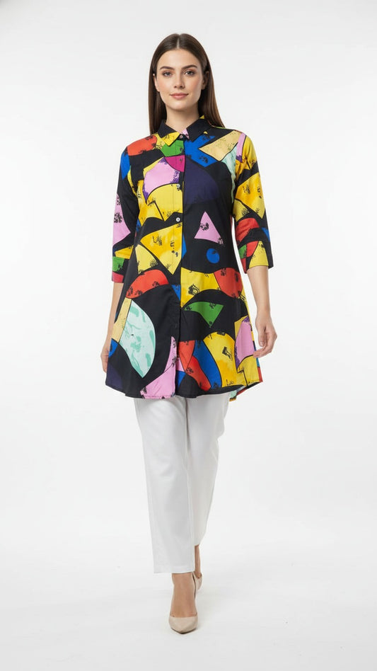 Premium Floral Print Kurti with White Straight Palazzo