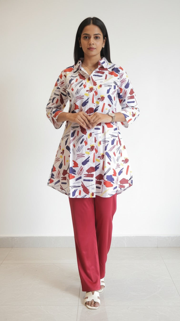 Multicolor Abstract Print Kurti with Premium Plazzo Set