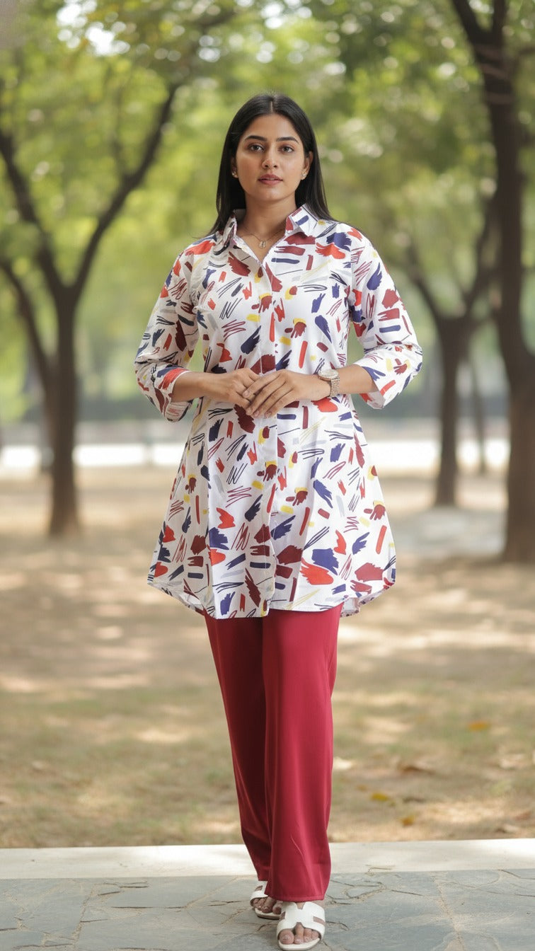 Multicolor Abstract Print Kurti with Premium Plazzo Set