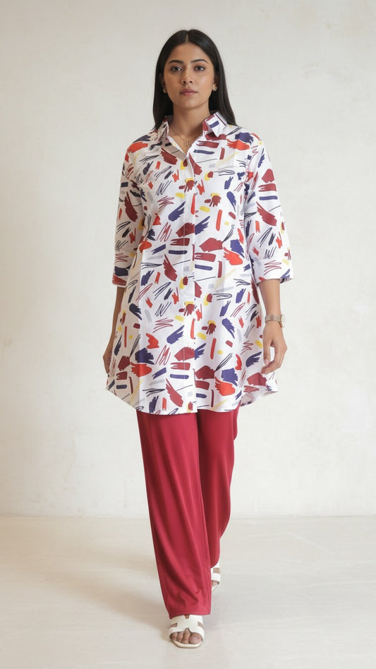 Multicolor Abstract Print Kurti with Premium Plazzo Set