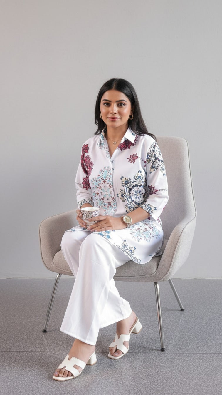Premium Reyon Printed Long Kurti With Matching Palazzo