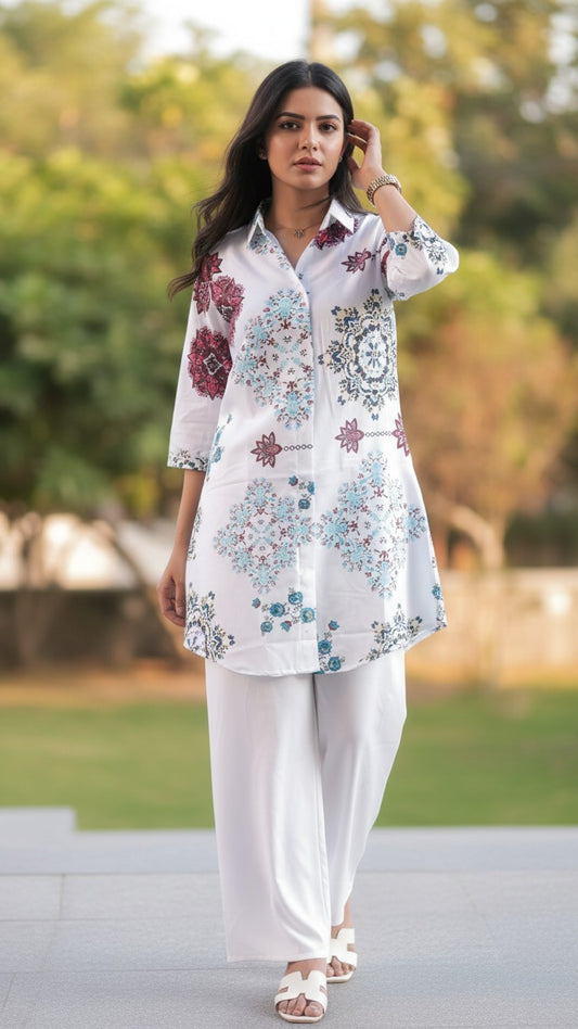 Premium Reyon Printed Long Kurti With Matching Palazzo
