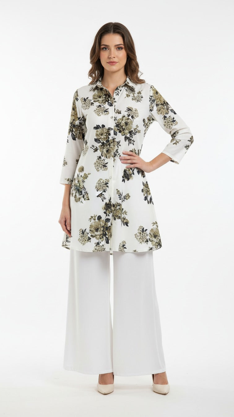 Stylish Floral Long Kurti with Comfortable Palazzo