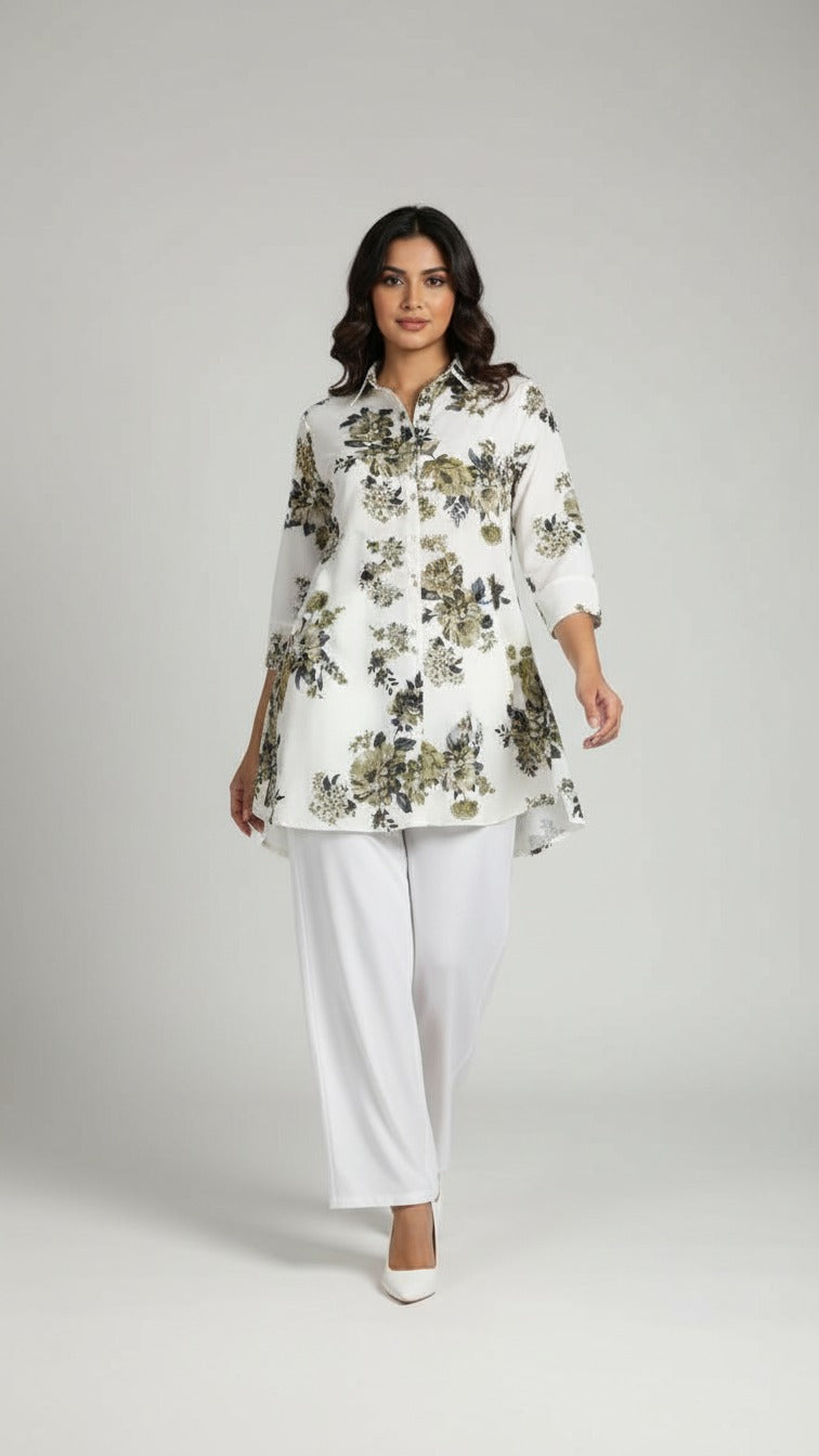 Stylish Floral Long Kurti with Comfortable Palazzo