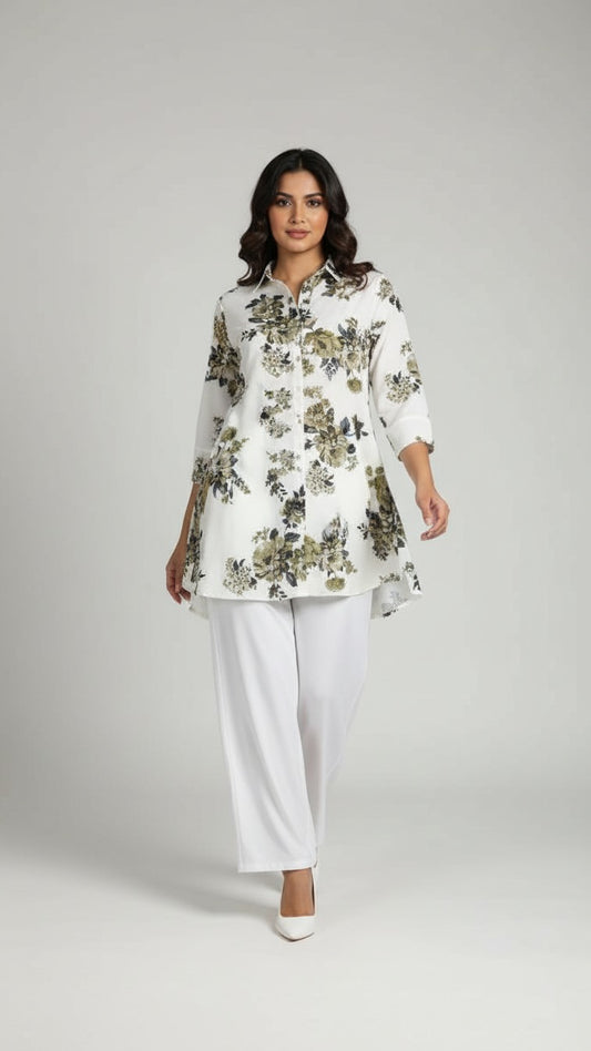 Stylish Floral Long Kurti with Comfortable Palazzo