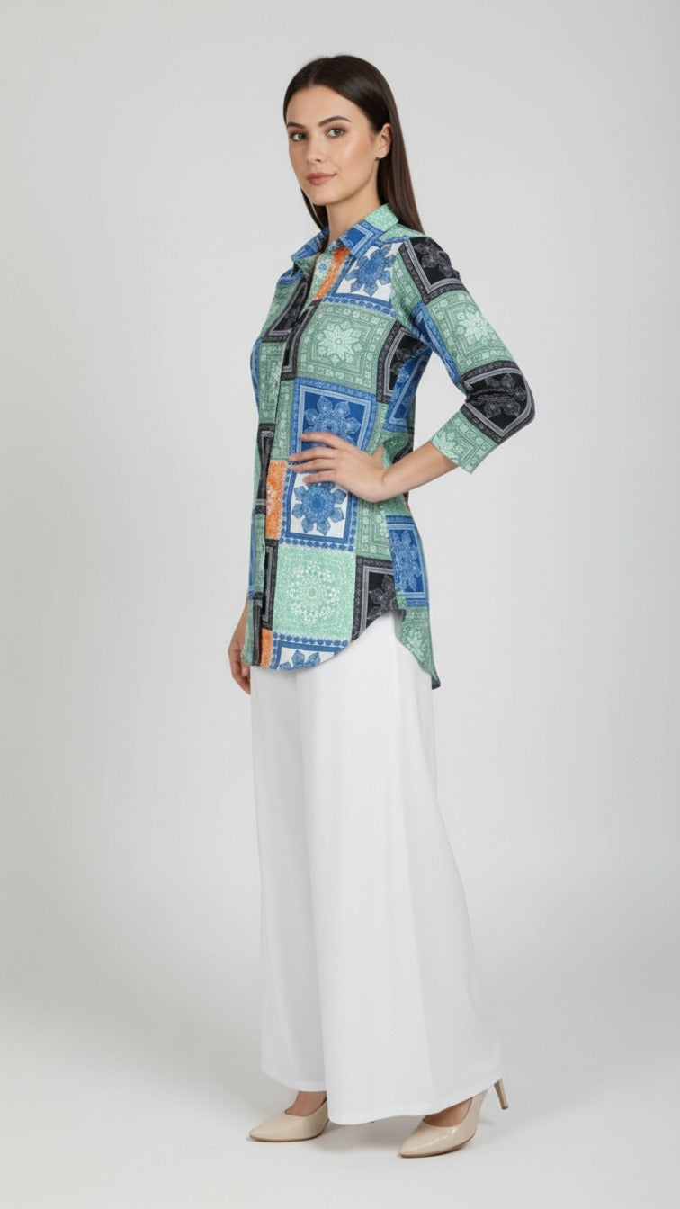 Multicolor Patchwork Design Set for Women Kurti With Plazzo