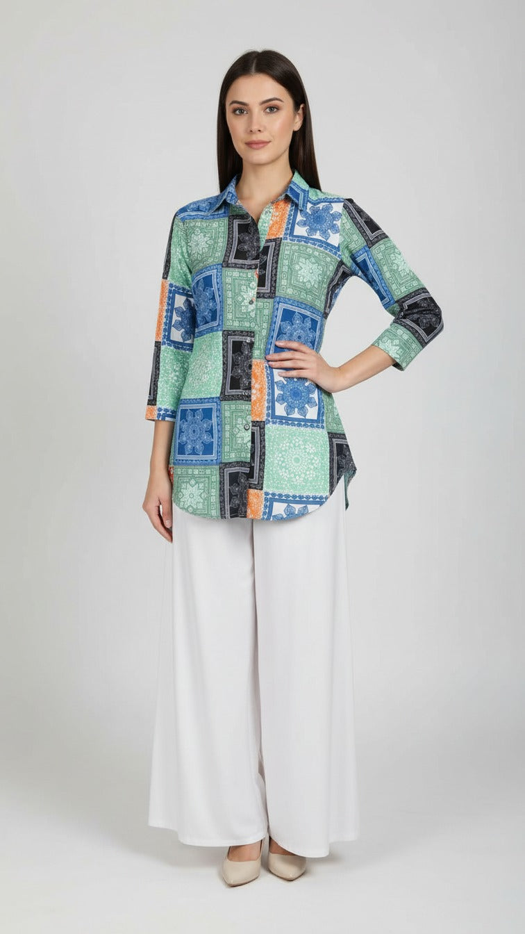 Multicolor Patchwork Design Set for Women Kurti With Plazzo