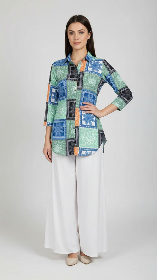 Multicolor Patchwork Design Set for Women Kurti With Plazzo