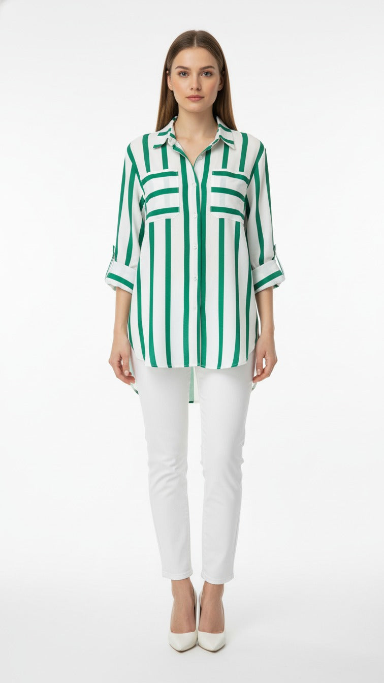 Premium Green  Striped Casual Shirt for Women
