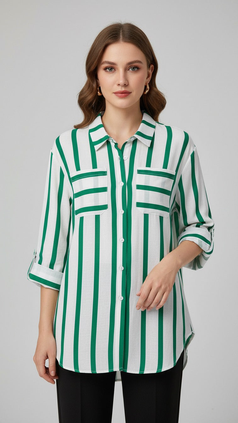 Premium Green  Striped Casual Shirt for Women