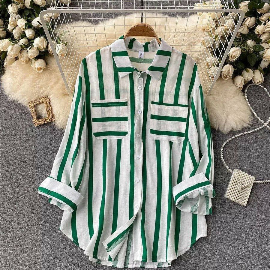 Premium Green  Striped Casual Shirt for Women