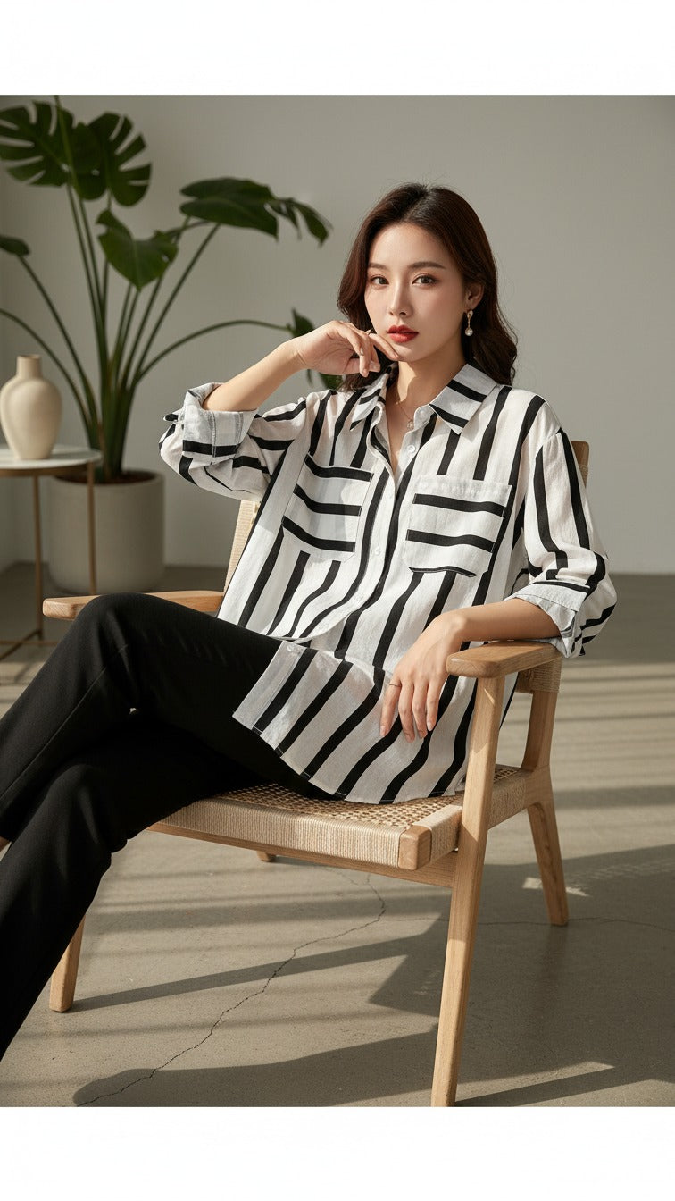 Premium Black Striped Casual Shirt for Women
