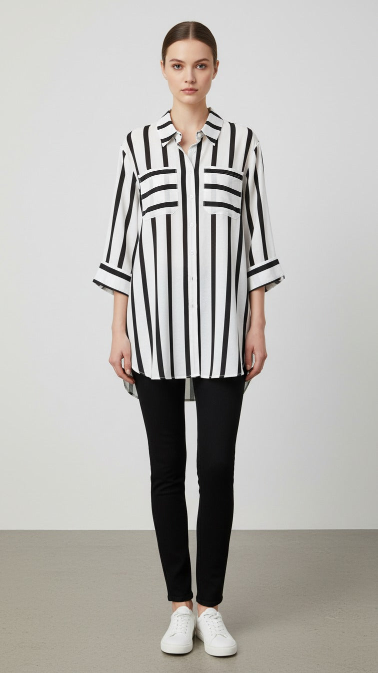Premium Black Striped Casual Shirt for Women