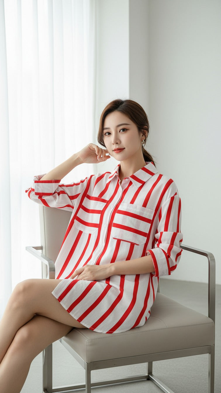 Premium Red Striped Casual Shirt for Women