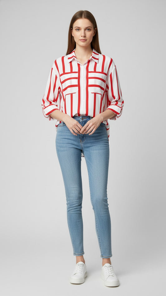 Premium Red Striped Casual Shirt for Women