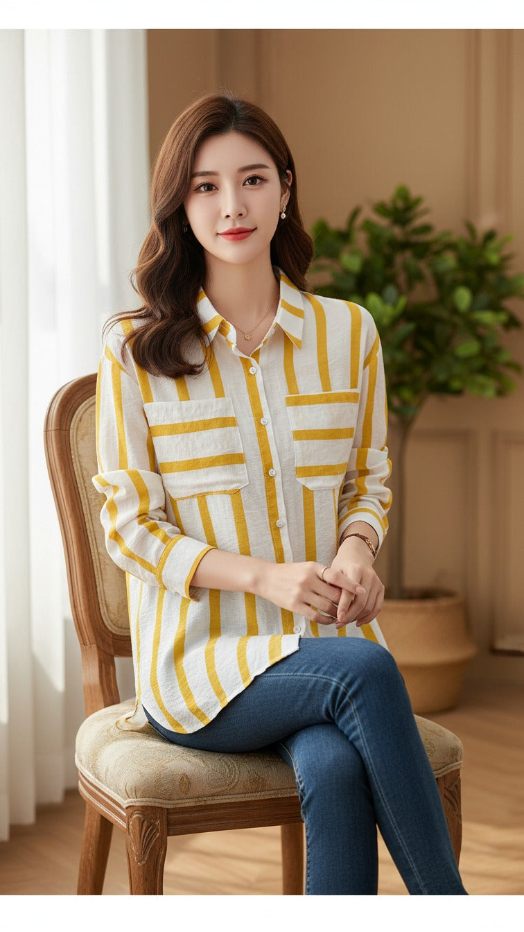 Premium Yellow Striped Casual Shirt for Women
