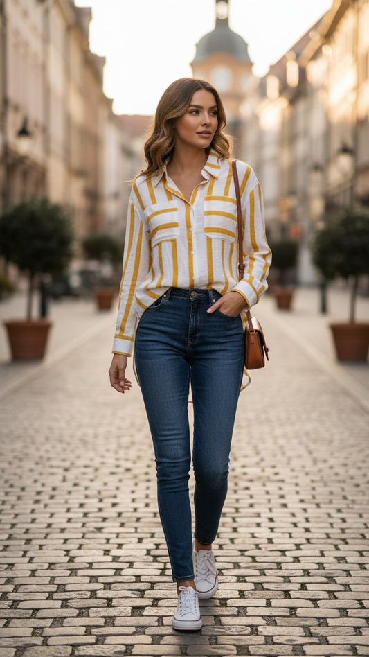 Premium Yellow Striped Casual Shirt for Women
