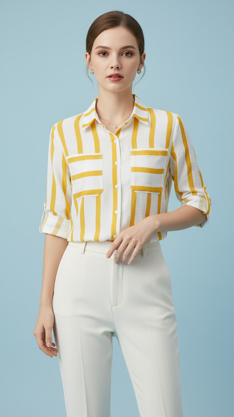 Premium Yellow Striped Casual Shirt for Women