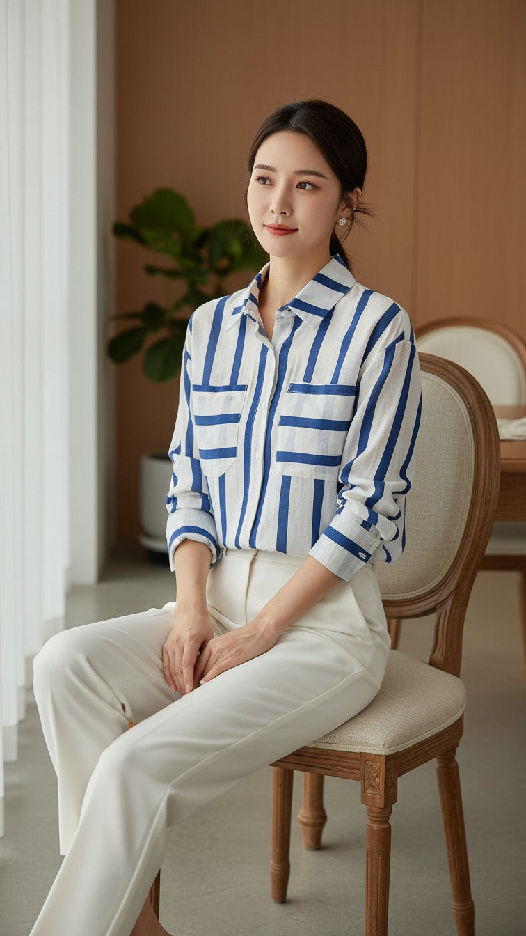 Premium Blue Striped Casual Shirt for Women