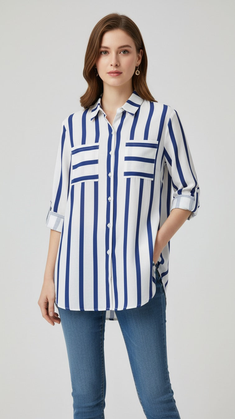 Premium Blue Striped Casual Shirt for Women