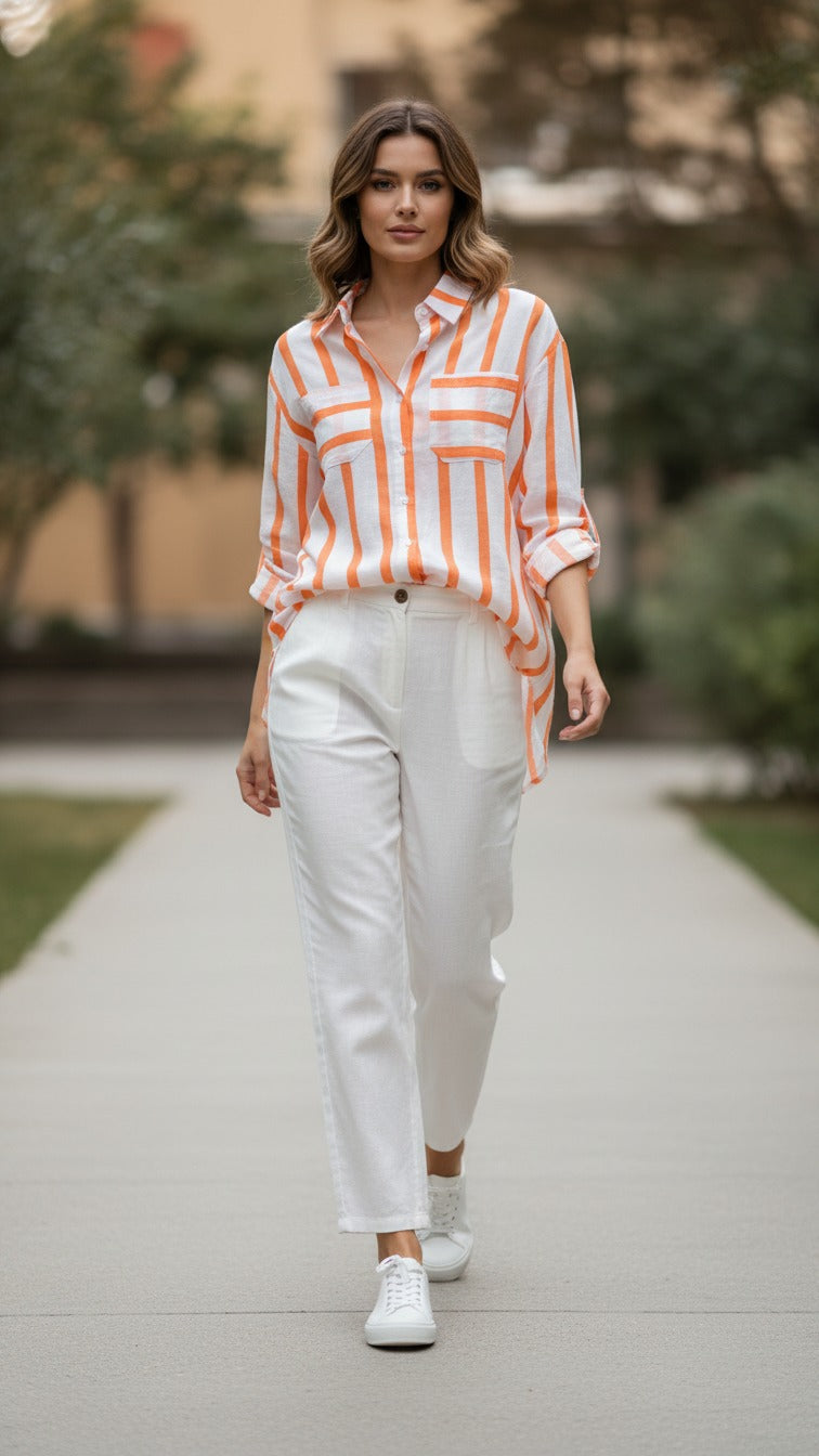 Premium Orange Striped Casual Shirt for Women