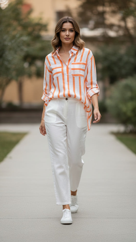 Premium Orange Striped Casual Shirt for Women