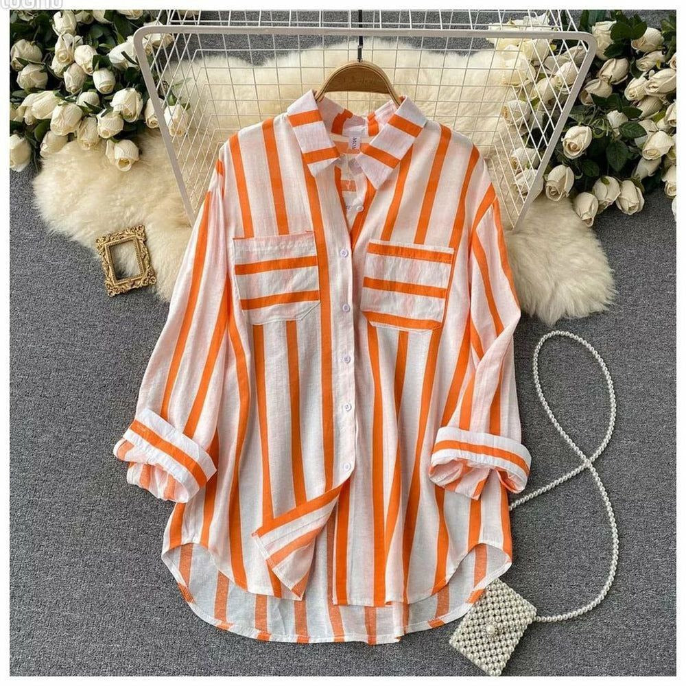 Premium Orange Striped Casual Shirt for Women