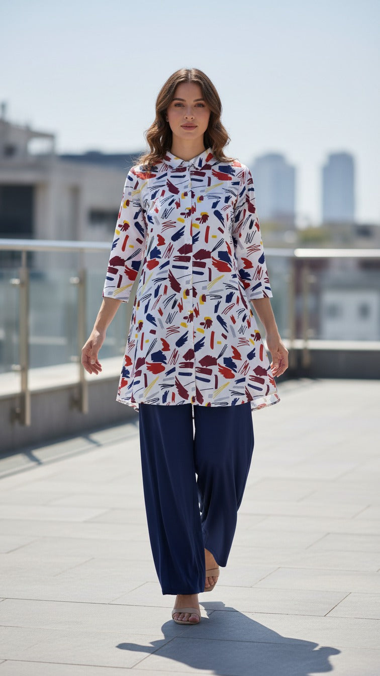 Multicolor Abstract Print Kurti with Premium Plazzo Set