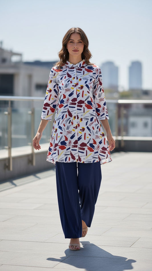 Multicolor Abstract Print Kurti with Premium Plazzo Set