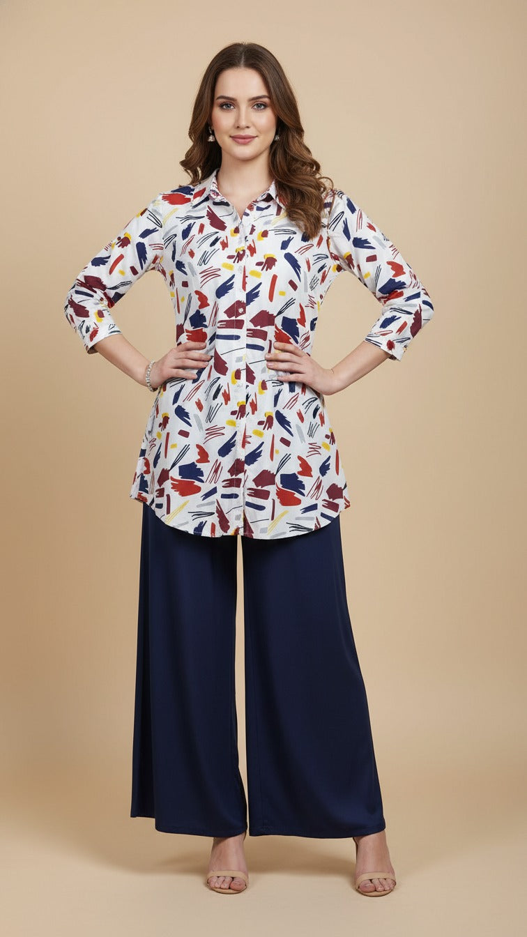 Multicolor Abstract Print Kurti with Premium Plazzo Set