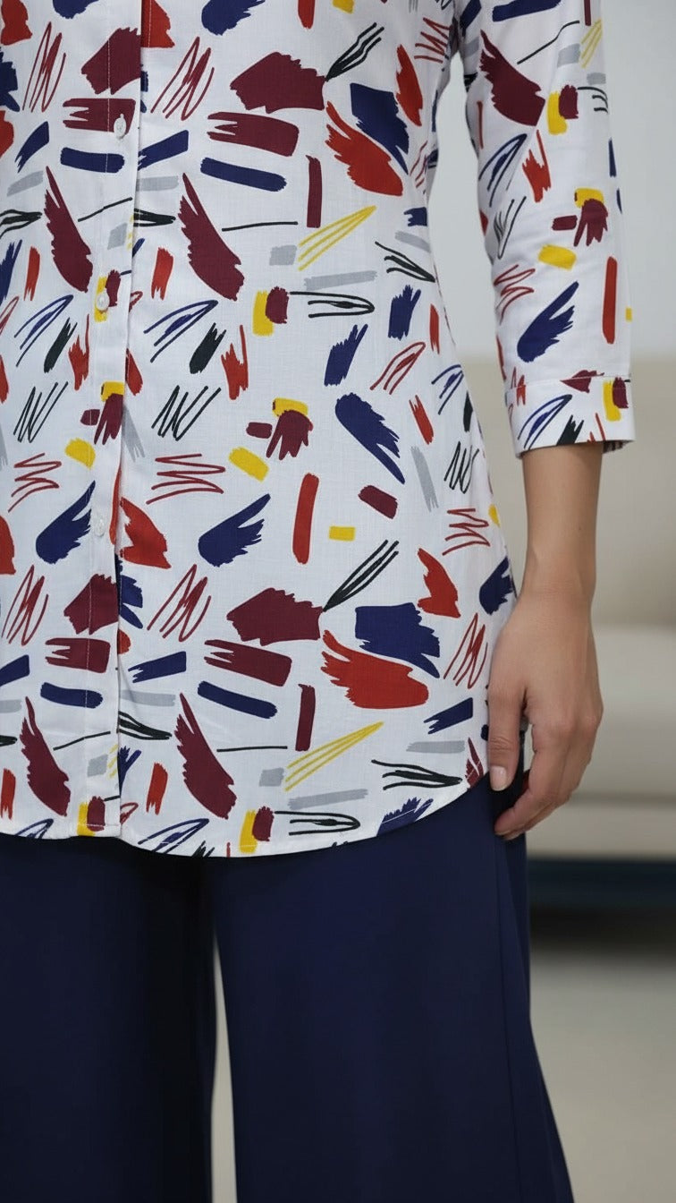 Multicolor Abstract Print Kurti with Premium Plazzo Set