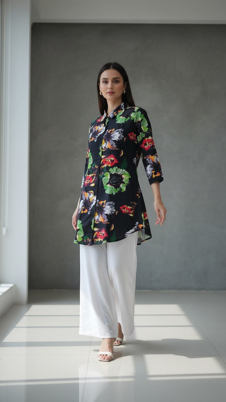 Multicolor Abstract Print Kurti with Premium Plazzo Set