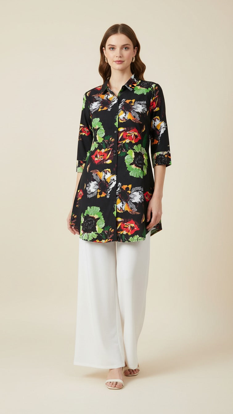 Multicolor Abstract Print Kurti with Premium Plazzo Set
