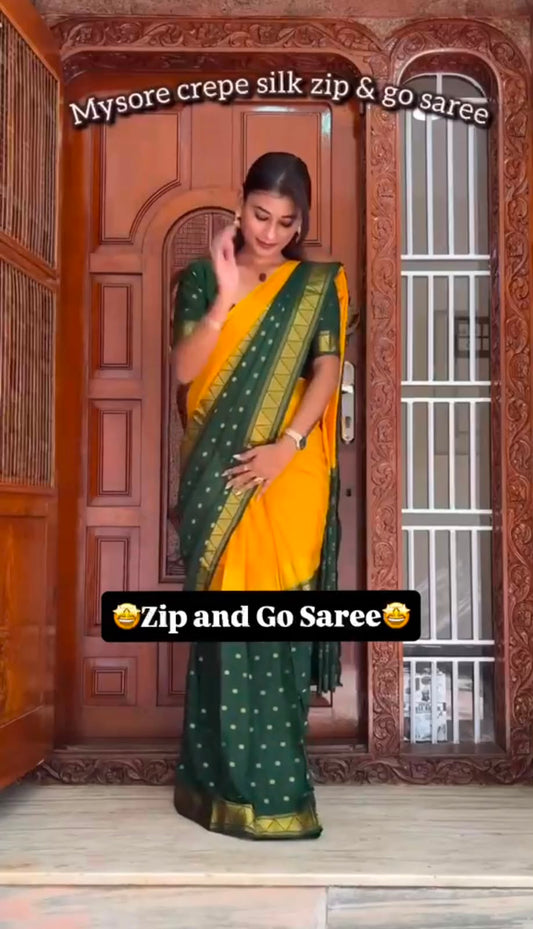 READY-TO-WEAR MYSORE SILK SAREE GOWN-EFFORTLESS PARTY WEAR FOR WOMEN