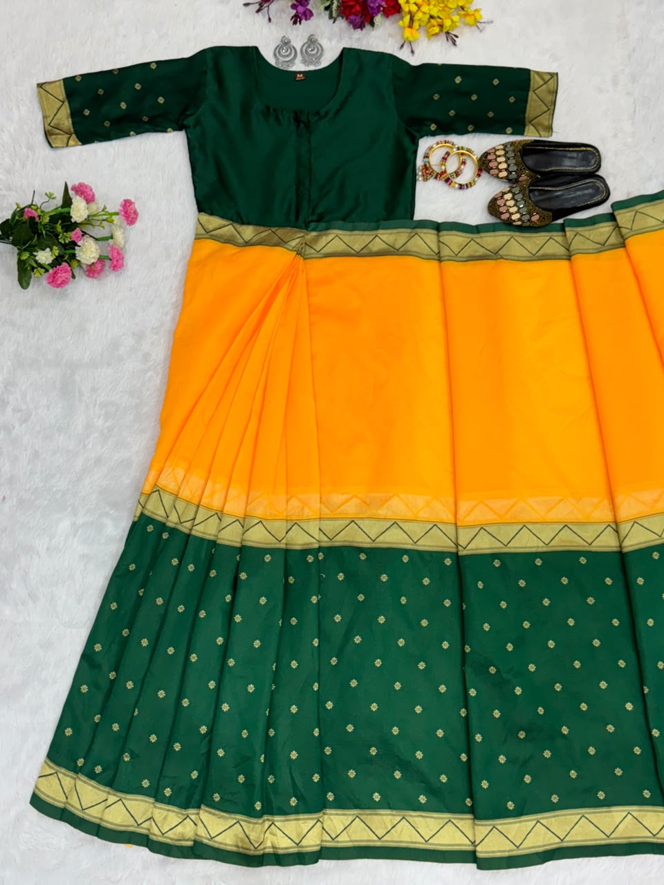 READY-TO-WEAR MYSORE SILK SAREE GOWN-EFFORTLESS PARTY WEAR FOR WOMEN