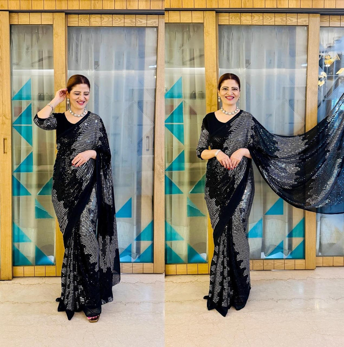 TRENDING ZIP AND GO SAREE SEQUENCE WORK VIRAL SAREE