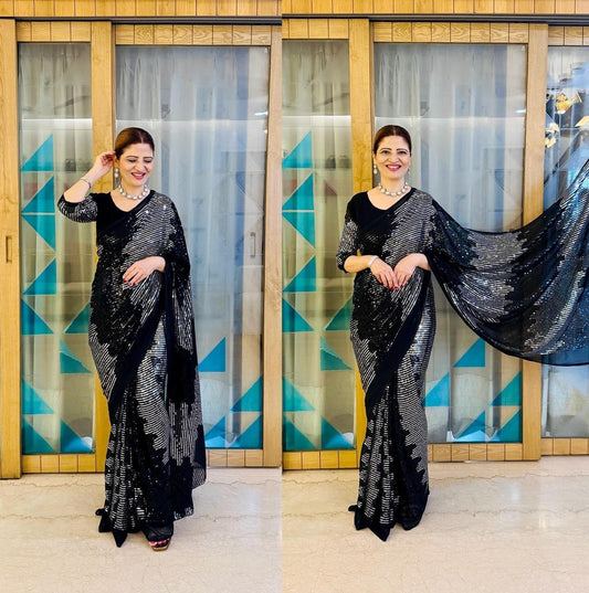 TRENDING ZIP AND GO SAREE SEQUENCE WORK VIRAL SAREE