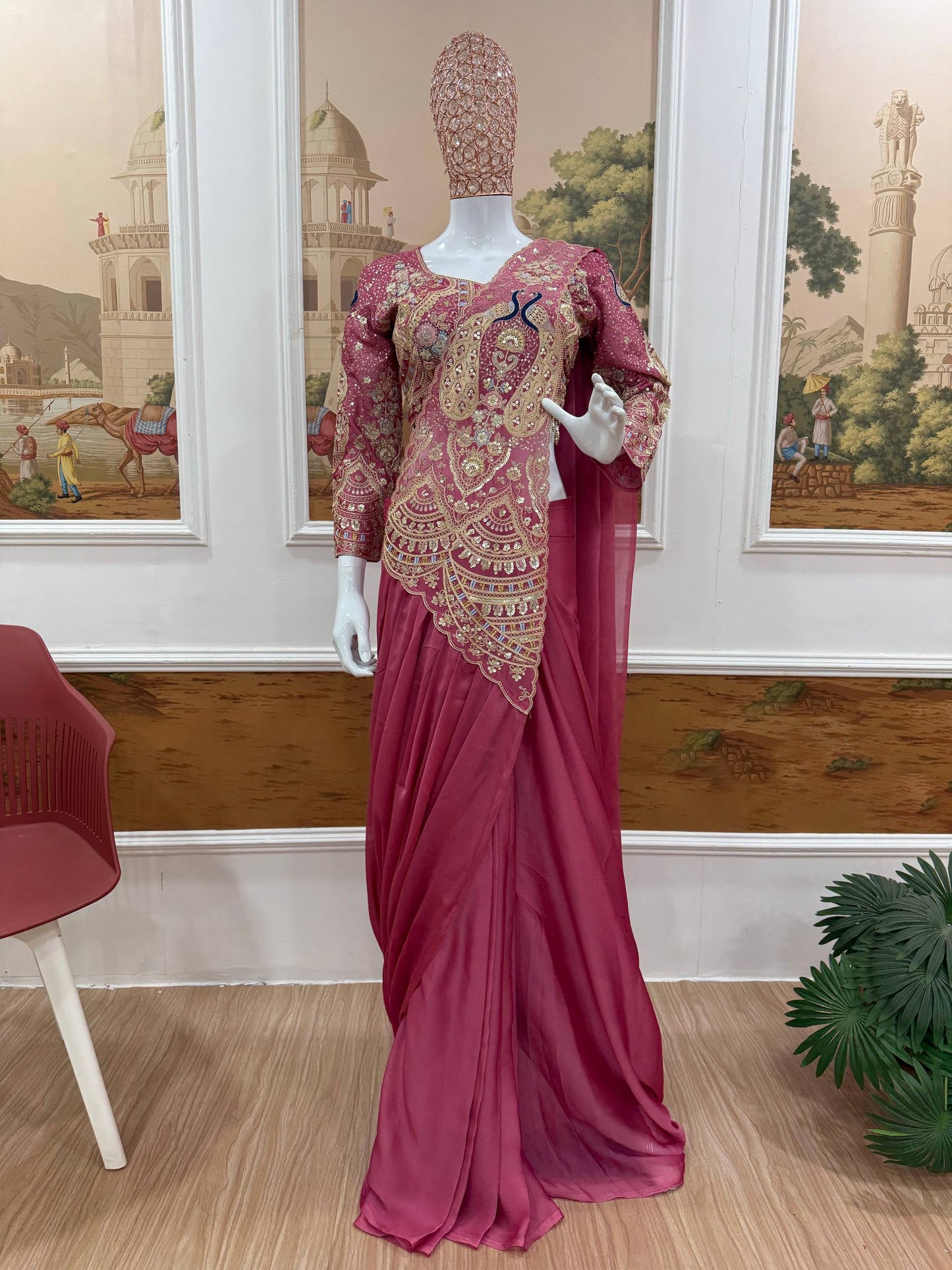 TRENDING READY TO WEAR SAREE WITH FULLY EMBROIDERED STYLIST BLOUSE