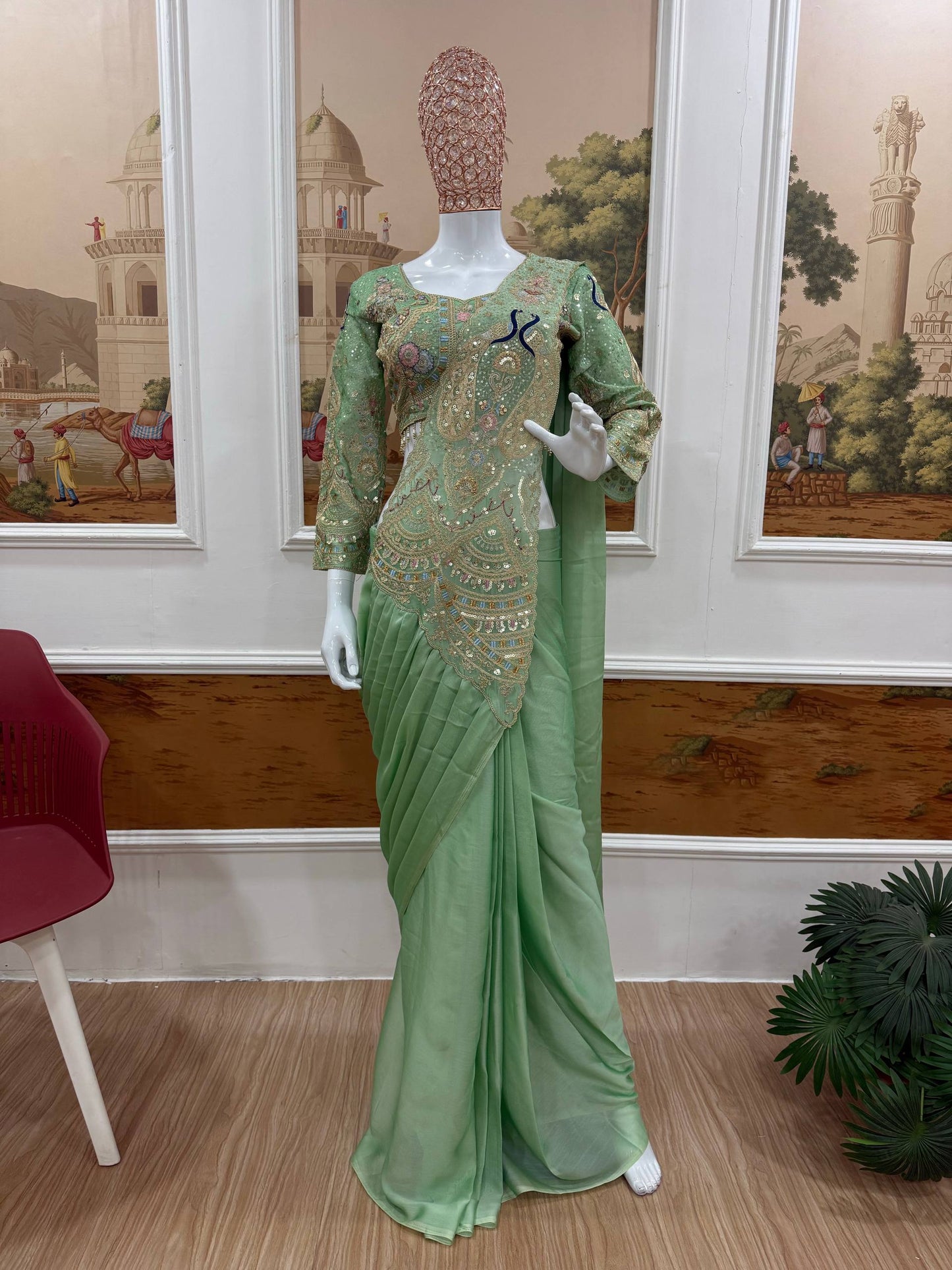 TRENDING READY TO WEAR SAREE WITH FULLY EMBROIDERED STYLIST BLOUSE