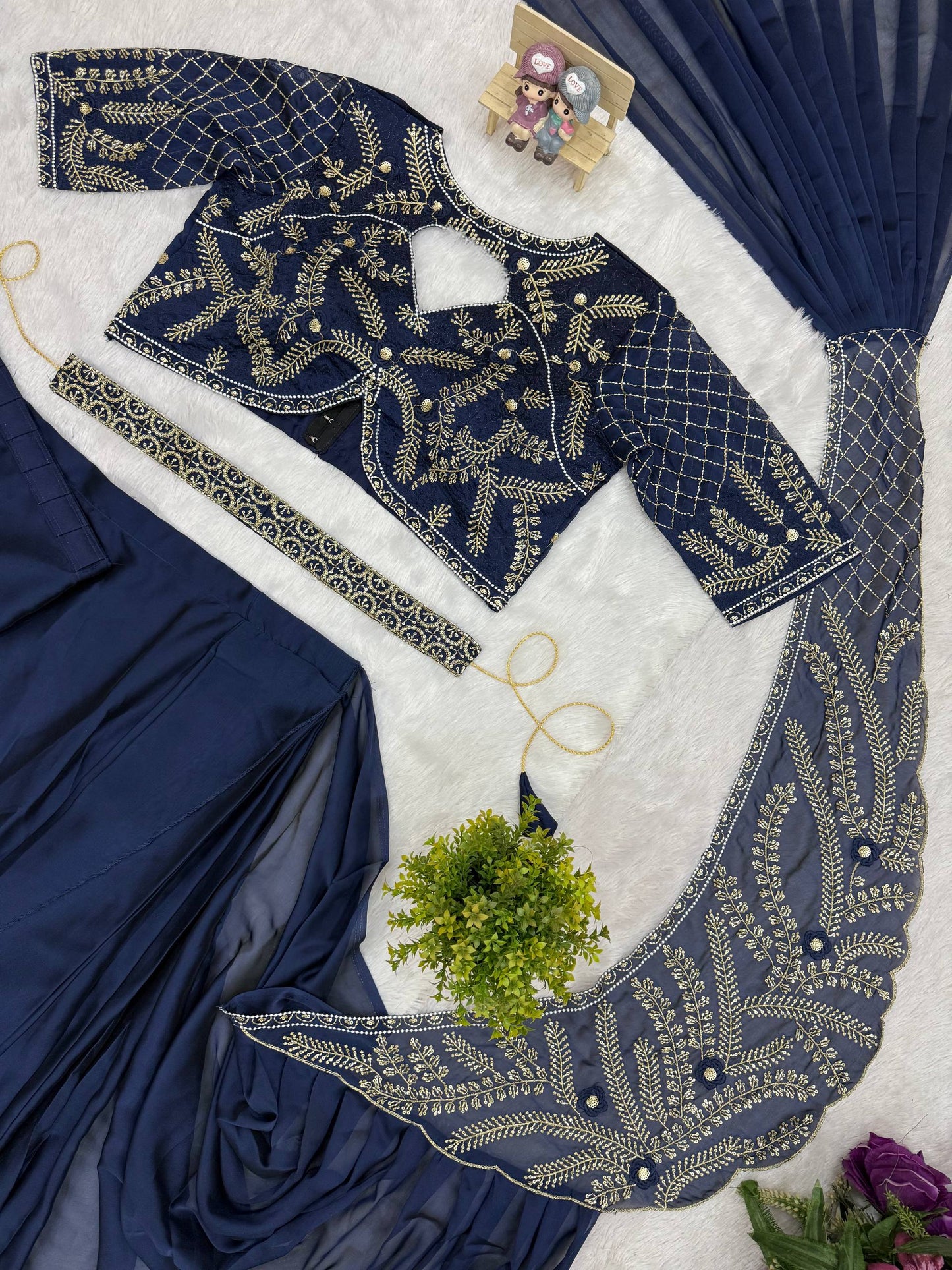TRENDING READY TO WEAR SAREE WITH SEMI-BEADS & EMBROIDERED STYLIST BLOUSE