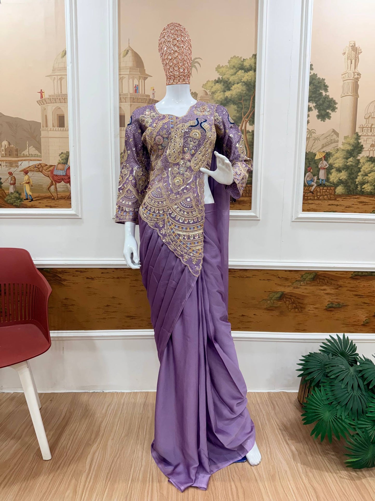 TRENDING READY TO WEAR SAREE WITH FULLY EMBROIDERED STYLIST BLOUSE