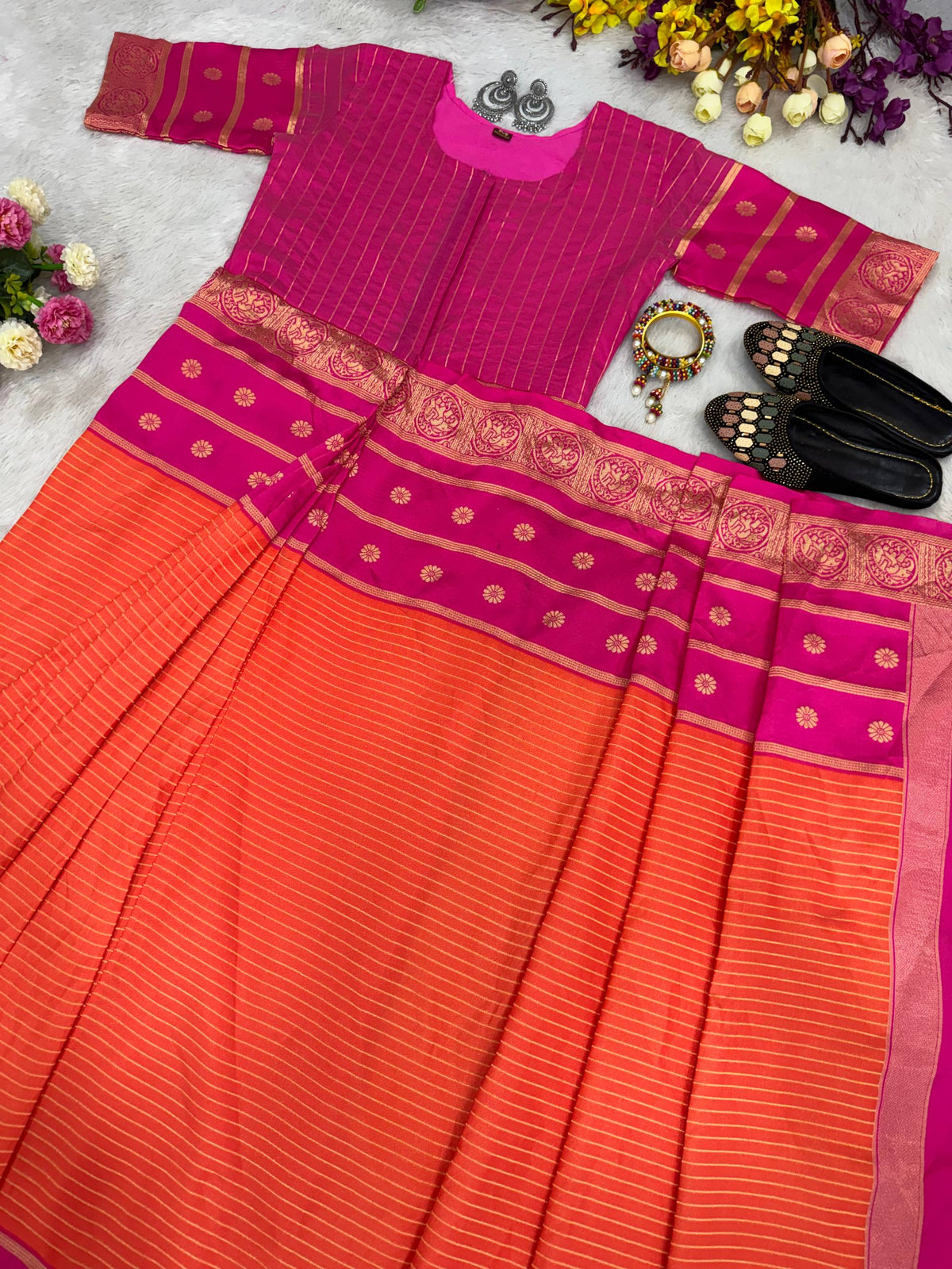 READY-TO-WEAR MYSORE SILK SAREE GOWN-EFFORTLESS PARTY WEAR FOR WOMEN