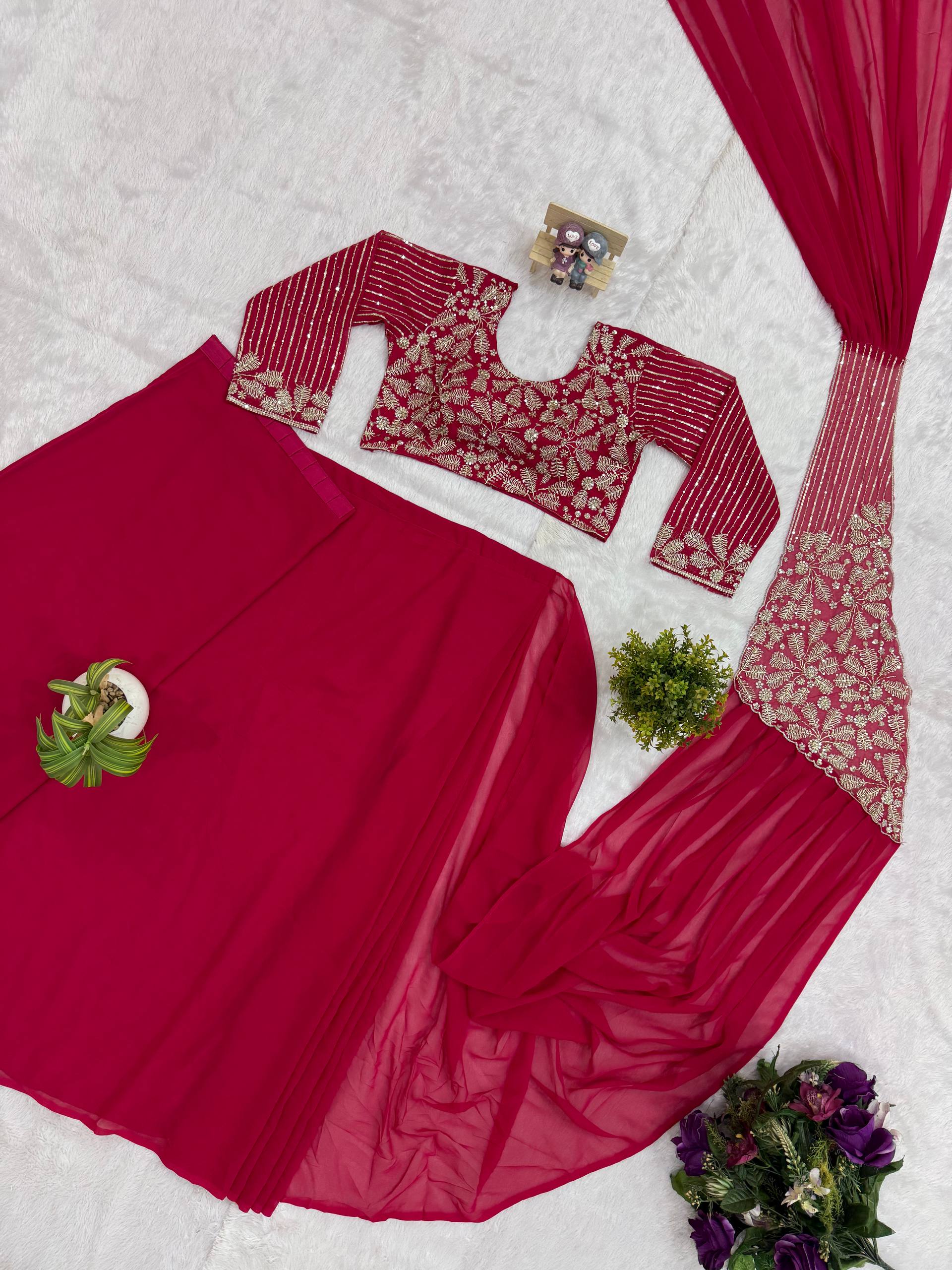 READY TO WEAR SAREE WITH FULLY SEMI-BEADS EMBROIDERED STYLIST BLOUSE