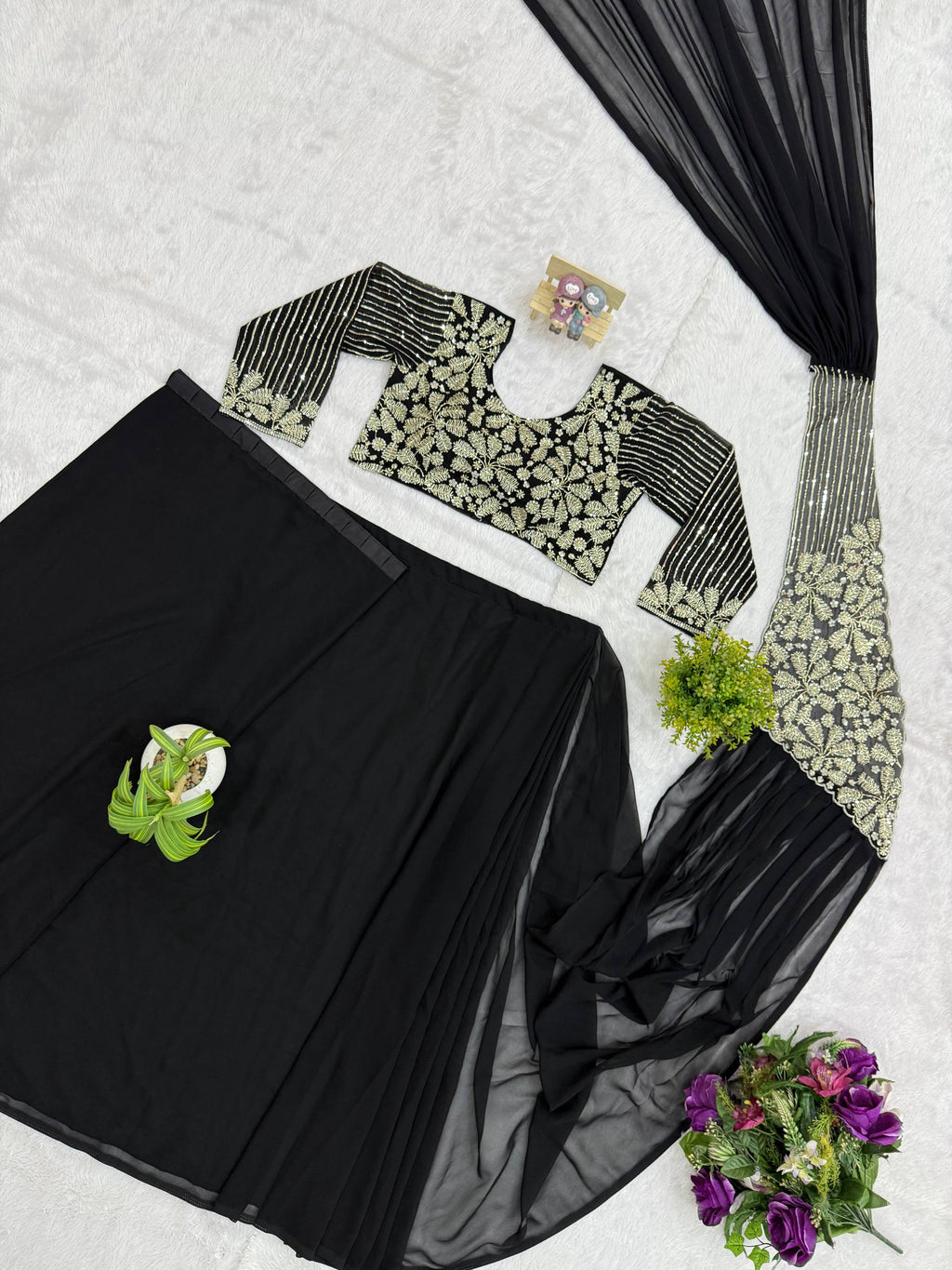 READY TO WEAR SAREE WITH FULLY SEMI-BEADS EMBROIDERED STYLIST BLOUSE